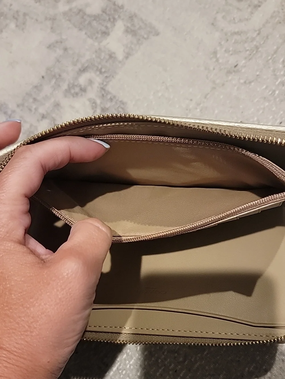 Coach Dempsey Beige and Pink Signature Zip Wallet With Leather Logo Patch